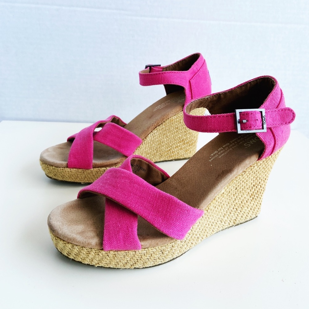 Toms Sienna Open Toe Jute Wedges Heels 7.5